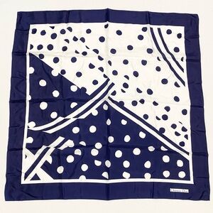 Christian Dior Blue White Polka Dot Silk Scarf